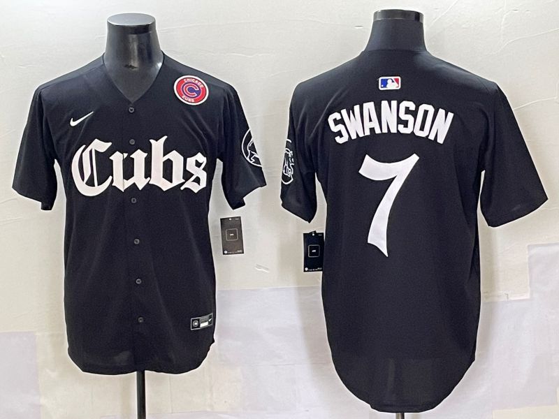 Men 2025 Chicago Cubs 7 Swanson Black Five generations Joint Name Nike MLB Jersey style 11